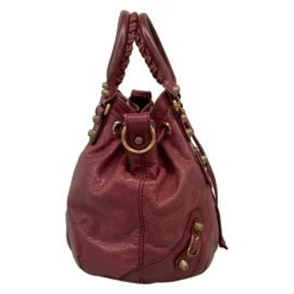 Balenciaga Giant Pom Handbag Bordeaux Purple Leather